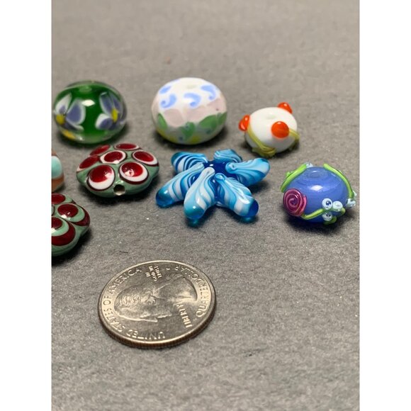 Handmade Lampwork Glass Beads Set - Floral & Polka Dot Designs - Jewelry Making - Picture 4 of 12